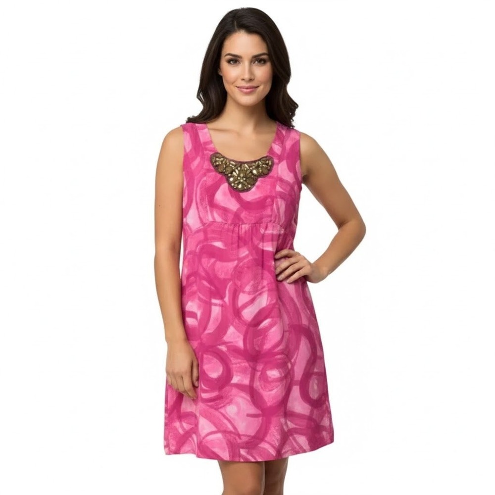Simply Vera Vera Wang Dress Small Pink‎ Abstract Swirl Shift Embellished Scoop